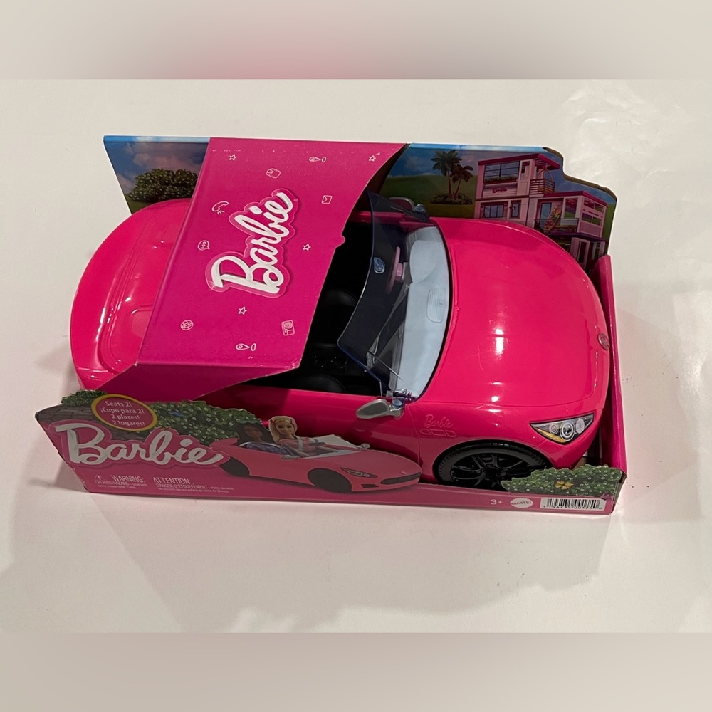 NIB Barbie Glam Pink Sports Car Seats 2 Adjustable Side Mirrors Ages 3+
